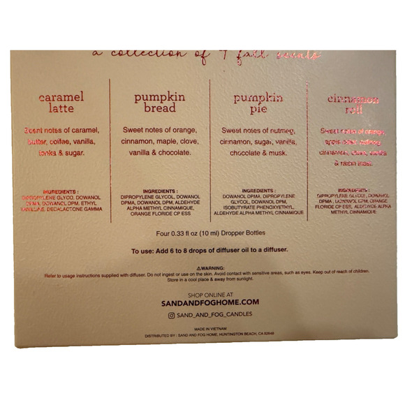 SAND AND FOG Fall Fragrance Diffuser Oils -4pk Caramel Latte, Cinnamon Roll, Pie - Picture 3 of 3